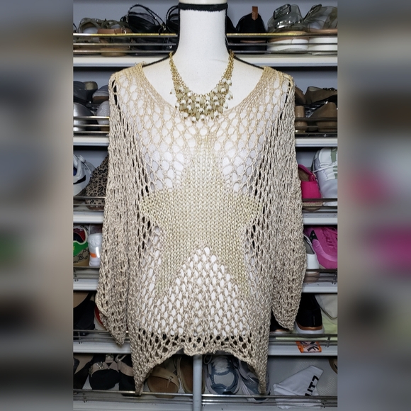Italian Crochet Gold Star Sweater - Picture 2 of 7